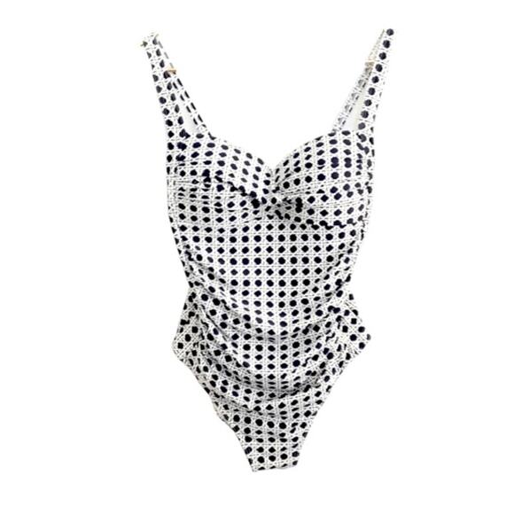 Bond-Eye Australia Vintage One Piece Swimsuit Black White Pattern Twist Top Sz 8 - Picture 1 of 12